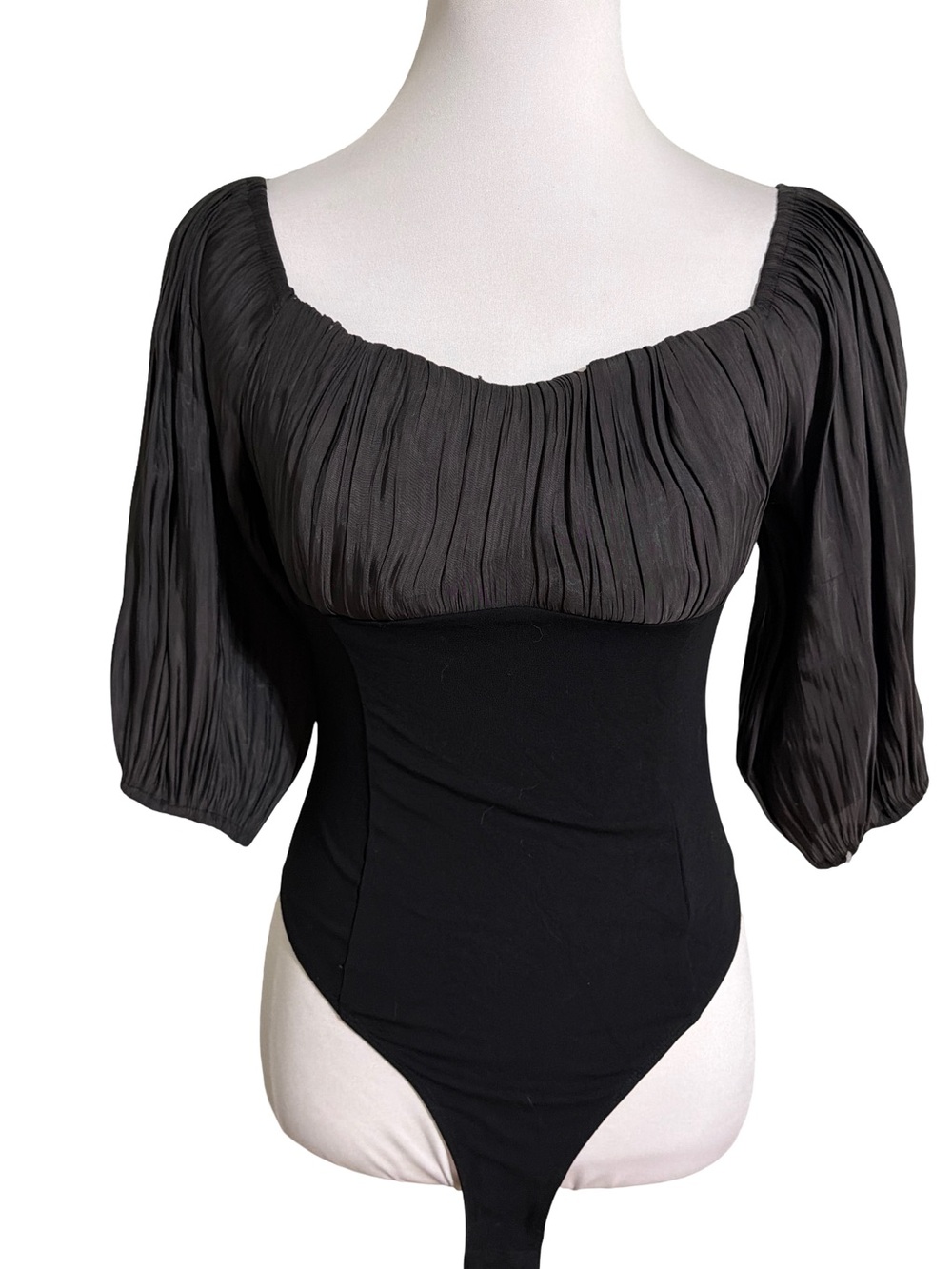 Zara Black Puff Sleeve Square Neck Bodysuit